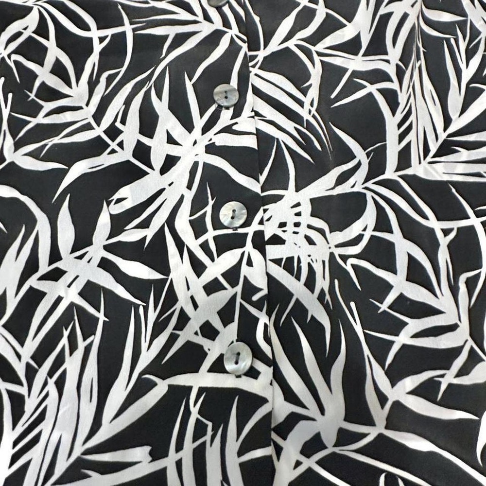 Kathy Che Black white leaf print blouse sleeveless top - Picture 7 of 8